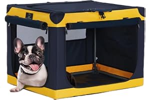A 4 Pet Dog Box Foldable Small Dogs Cat Dog Box for Home Soft Portable Dog Transport Box Car Easy to Store with Mounted Aluminium Frame, Adjustable Compatibility (S, Yellow)