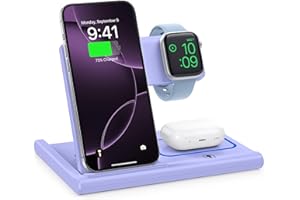 EXW Wireless Charger,3 in 1 Charging Station for iPhone 16/15/14/13Pro/12/11/XR/8, Fast Charger for Airpods Pro/3/2 and iWatch (Not Adapter,Purple)