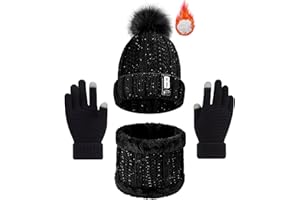 ASYBHYY Gorras Invierno con Bufanda y Guantes Táctiles Antideslizante 3 en 1 de Punto Sombreros Slouchy Calentar Gorro con Forro Polar para Mujeres y Hombres