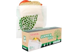 WRAPOK Biodegradable Sandwich Bags Compostable Food Storage Freezer Bag for School or Work, 25 Count