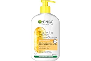Garnier Vitamin C Brightening Cream Cleanser, Removes Make-up and Impurities, Hydrates and Brightens for Even Glowing Skin, for Dull and Uneven Skin, Dermatologically Tested, Cruelty free, 250ml