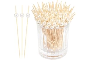 PRRIVNIX Cocktail Sticks for Food 150 PCS 4.7 Inch White Pearl Cocktail Picks Bamboo Sticks Toothpicks for Food Cocktail Picks for Appetizers Bamboo Tooth Picks for Party Decorations Burgers Charcuterie Cups