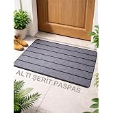 Beylini Şerit Desenli Kapı &Ouml;n&uuml; Paspası Kaymaz taban Dayanıklı Su Ge&ccedil;irmez Emici Nem Toz UV Dayanıklı 45x70cm (Gri)