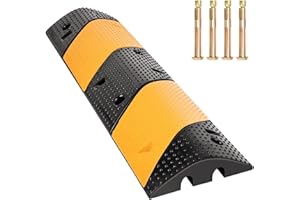 bimiti 39.3" Rubber Speed Bump Heavy Duty Speed Humps 2-Channel Rubber Cable Protector Ramps with 4 Bolt Garage Speed Bump Spikes Anchors for Car Road Asphalt Concrete Gravel Driveway 100x30x6cm