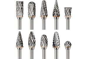 QUTIASE Juego de Fresas Giratorias Carburo de Tungsteno para Herramienta Giratoria, 10 Piezas Fresas de Metal Duro con Vástago de 1/8" (3mm), para Tallado de Madera de Bricolaje, Pulido de Metales, Grabado