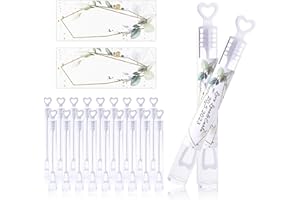 BOFUNX 50pcs Tubes de Bulles de Savon Mariage Flacon à Bulle Blanc avec Poignée en Forme de Cœur+ 5 Feuilles Autocollants pour Mariage Anniversaire Fête Saint-Valentin