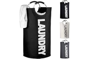 IHOMAGIC 120L Ceste per la Biancheria, Grandi Portabiancheria con Manico, Sacchi da Biancheria Piegabile Cesto della Biancheria, Raggruppabili Sacco per il bucato Salvaspazio 43x43x79 cm (XL,Nero)