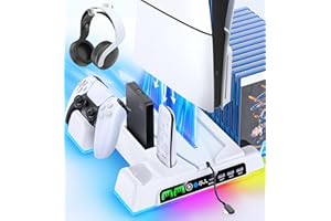 KYTOK OIVO Soporte para PS5/Slim/Pro con Refrigeracion, Ventilador PS5 de 3 Velocidades, Soporte PlayStation 5 RGB con Indicador LED & Cargador Mando PS5, Accesorios PlayStation 5