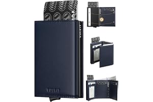 VULKIT Kreditkortsfodral för män, popup-kortfodral, RFID-blockerande läderkortfodral med sedelfack och ID-fönster, Toppgrain