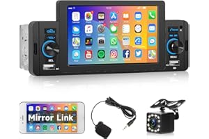Rimoody Single Din Car Stereo 1 Din 5 Inch Touch Screen Car Radio with Bluetooth Hands-Free Calling FM Radio Mirror Link Car MP5/MP4/MP3 Player Dual USB Fast Charge EQ SWC Backup Camera