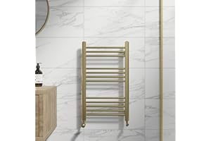 DuraTherm® 750 x 450mm Flat Straight Heated Towel Rail Radiator Modern Central Heating Bathroom Warmer Wall Mounted Ladder Rad, Brushed Brass
