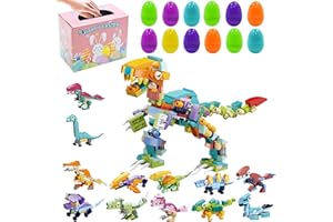 DAKABUKA Vorgefüllte Ostereier, Dinosaurier-Ostereier mit Spielzeug Bausatz, 12-in-1-DIY-Dino-Spielzeug zum Füllen von Osterkörben Osterparty-Geschenke, Spielzeugset für Kinder, Jungen und Mädchen