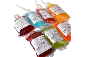 PROtastic 5x “Blood Bag” IV Drip Drinking Containers, Great for Themed Horror Halloween Parties, Dracula/Vampire - 350ml, Party Favour Drinking Cups