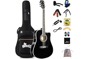 Winzz 4/4 Guitarra Electroacústica para Adultos, Guitarra Principiante Folk con Accesorios Completos（41 Pulgadas, Negro Brillante）
