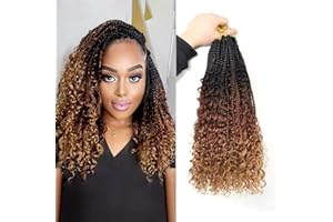 Ainimiu 14 Inch Goddess Box Braids Crochet Hair Bohomian Crochet Box Braids Curly Ends 8 Packs for Women Synthetic Braiding Hair Extension (14 inch, 1B/33/30)