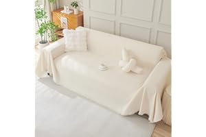 Royhom Chenille Sofa Covers 3 Seater, Corner Sofa Cover L Shape, Washable Couch Cover with Tassel, Soft Couch Covers for Dogs, Breathable, All-season Universal (Beige, 180x300cm)
