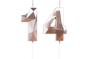 YIRAN Świece urodzinowe w kształcie cyfry 14, świece w kolorze różowego złota, świeca urodzinowa na tort, świeca urodzinowa, świece na tort, dekoracje na przyjęcie urodzinowe, rocznicę ślubu