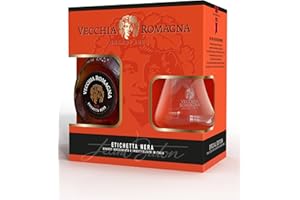 Vecchia Romagna Etichetta Nera 70cl Special Pack - Confezione regalo con un bicchiere. Brandy con doppio invecchiamento, gusto elegante e deciso. 38% vol.