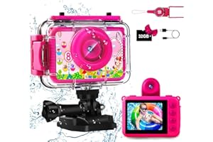 GKTZ Kids Camera Waterproof Selfie Video Camera Birthday Gift for Girls, 1080P HD Digital Underwater Camera with 2.0 IPS, 180 Rotatable Camcorder Toddler Camera Toy for Girls 4 5 6 7 8 9…