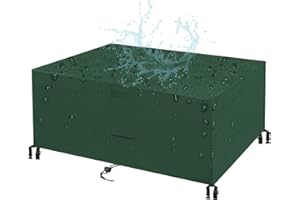 KZhanmy 420D Copertura per Tavolo da Giardino ，Rettangolare Protezioni Impermeabili, Traspiranti, Antipolvere e Resistenti ai Raggi UV per Coperture per Mobili da Giardino-Green||126x126x74cm