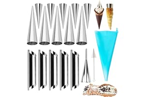 DISNACE 18 Pezzi Cannoli Stampi, Cannoli Form Tubi Cilindri per Cannoli in Acciaio Inox, Pasticceria Cream Horn Roll Mold Crema Corno Stampo per Croissant a Vite, Stampi da Forno di Cono per Croissant Cannoli
