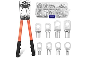 JUTYUM Pinza Crimpatrice, Pinza Capicorda AWG 10-0, 6/10/16/25/35/50 Mm²Crimpatrice Capicorda Con 60 PCS Terminali Ad Anello in Rame Pinze A Crimpare Grandi, Arancione