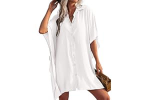 AI'MAGE Copricostume Donna Abito da Spiaggia da Donna Estiva Elegante con Bottoni Camicia con Scollo a V Costume da Bagno Bikini Cover Up