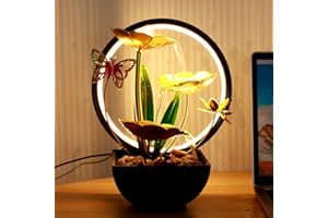 FORIBYW Tabletop Fountain Water Feature with LED Ring Lights & Natural Rocks, USB Powered Desktop Waterfall Fountain Zen Water Fountain Indoor Tabletop Humidifier Decor for Home Office(Style A)