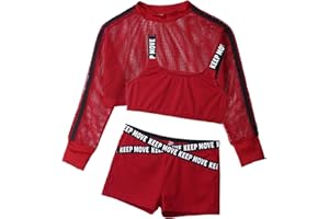 Nyeemya Kids Girls 3Pcs Athletic Set Street Dance Outfit Crop Tops Sweatshirt with Booty Shorts Set Dancewear