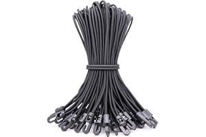 LOOGI Bungee Cords with Hooks 12 Pcs 10 Inch Elastic Bungee Ropes with Hooks - Short Tarpaulin Hooks - Small Bungee Rope (12, Black, 10 Inch)