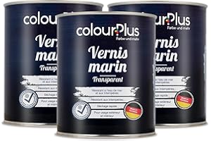 COLOURPLUS FARBE UND MEHR ColourPlus Vernis Marin 3 x 750 ml - Transparent - Vernis bois extérieur brillant, résistant à l'eau et intempéries | Pour bateaux, fenêtres, meubles et jardin | Résistant aux UV