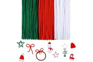 LLMtn 300 Stück Pfeifenputzer Bunt zum Basteln,Pipe Cleaner (Grün Rot weiß)