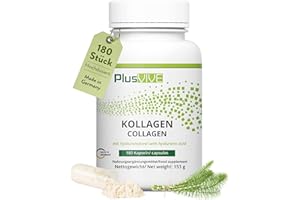 Plusvive Kollagen Komplex 180 Kapseln – hochdosiertes Kollagen mit Hyaluronsäure, MSM, Ackerschachtelhalm, Biotin, Zink und MSM – laborgeprüft und ohne Zusatzstoffe