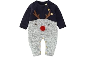 Verve Jelly Newborn Baby Girls Boys Christmas Outfit Long Sleeve Knit Romper Jumpsuit Reindeer Print Bodysuit One Piece Pajamas Xmas Clothes