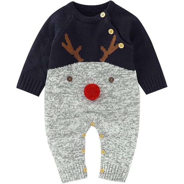 Newborn Baby Girl Christmas Sweater Romper - Santa Baby Bow Embroidery Knit Jumpsuit | My First Christmas Outfit