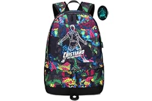 Lorh's store Fußball spieler Star Cristiano Ronaldo Ballspeicher leuchtender Rucksack Sportausrüstungdepositive multifunktionale Studentenbuchsack für Männer Frauen