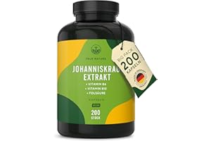 ‎TRUE NATURE Johanniskraut Kapseln hochdosiert - 200 Kapseln mit Vit. B6 (trägt zu einer normalen psychischen Funktion bei) sowie Folsäure & B12 - natürliches Hypericin & Hyperforin - Made in Germany - TRUE NATURE