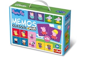 Trefl - Mémos Classique & Plus, Peppa Pig - Jeu de Mémoire Educatif pour Les Tout-Petits, Trouver des Paires d'Images, Diverses Variantes Amusantes, Pion en Bois