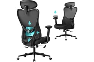 SONGMICS Sedia da Ufficio Ergonomica, Sedia da Scrivania Computer, Poggiatesta e Supporto Lombare Regolabili, Portata Fino a 150 kg, Regolabile in Altezza, Nero Inchiostro OBN066BH01