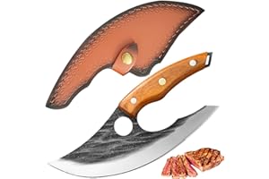 Fubinaty maison et en plein air couteau de cuisine Ulu Style Chef couteaux forgé à la main Cuisine Full Tang High Carbon Steel Effortless couteau avec étui en cuir