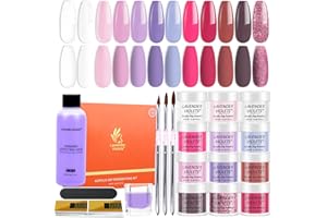 ‎LAVENDER VIOLETS Lavender Violets Acryl Nagelset, Acrylpulver für Nägel,Acrylic Liquid Set,12 Nude rot Violett Farben Glitzer Acrylic Powder Monomer Polymer für 3D French Nail Maniküre Extension Pinseln Carving N643