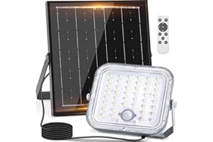 Aigostar-Faro led esterno con grande pannello solare,4000mAH,Batteria di Grande Capacità,Due modalità: sensore di movimento e sensore crepuscolare.Faretto LED solare con telecomando,6500K,IP66.