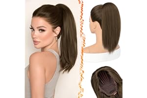 BARSDAR slät ponytail förlängning, 40 cm kort slät mellanbrun hästsvans hårstycke med dragsko utseende syntetisk cheer posh comb clip hästsvans förlängning party cheer tävling