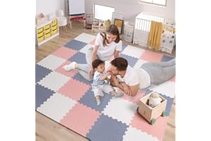 Antrect Baby Play Mat 18 Pieces 30x30x1,2cm Thick Soft Foam Mats Waterproof Interlocking Tiles Multi Colour Floor Non-slip Non-toxic Puzzle Pink/Blue/White