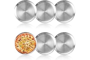 WOPPLXY Lot de 6 Plaque Pizza Four, Plaque Pizza 30cm, Plat Pizzas Rond en Acier Inoxydable pour La Cuisson au Four
