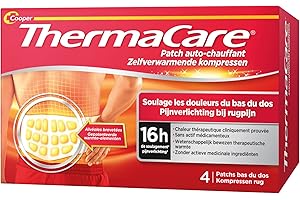 PARAVOSTRA THERMACARE | Patch Auto-Chauffant Bas du Dos | Soulage Efficace les Douleurs Musculaires | Décontracte les Muscles | Chaleur Constante Pendant 8 ou 16 Heures | Fabriqué en France | 1x4 Patchs