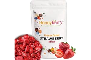 HONEYBERRY Fraises Lyophilisées en Tranches 100g - Fraises Déshydratées - Fruits Lyophilisés - Fraises Séchées - Fruits Déshydratés Sans Sucre pour Pâtisseries, Décoration, Snacks, Muesli et Desserts