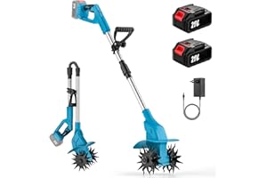 MIOANSER Motozappa a Batteria 21V, Motozappa Elettrica con 2 x 4.0Ah Batteria, Motore Senza Spazzole, Doppio Rullo 4 Lame, Display LED, Larghezza 30 cm Profondità 22 cm, Maniglia Ergonomica, Motozappa per Orto