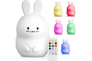 Sweet Ponies Luce Notturna Bambini LED Coniglietto in Silicone Morbido Safe con Telecomando - Lampada da notte Neonati - Ricaricabile