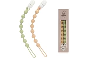 MOODY BABY MoodyBaby® Dummy Clips for Boys Girls - Soother Chain Silicone Holder - 2 Pack Set for Baby - Unisex Neutral Newborn Dummies Baby Gift (Neutral Beige)